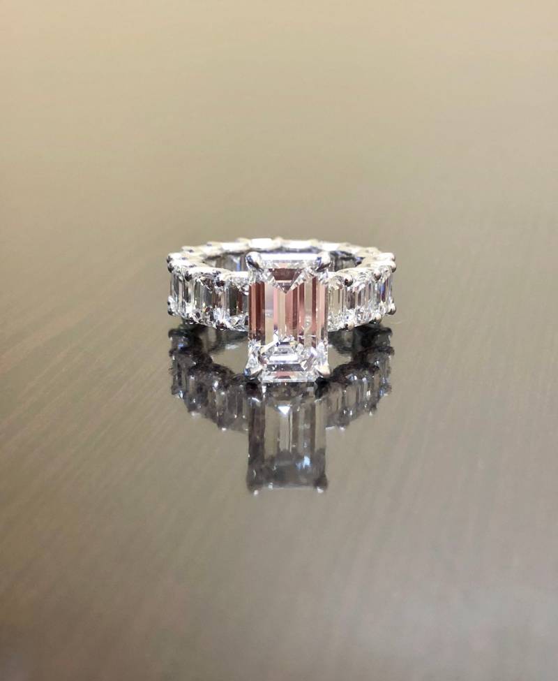 Art Deco Platin Eternity Smaragdschliff Verlobungsring - Diamant Ehering Ring von DeKaraDesigns