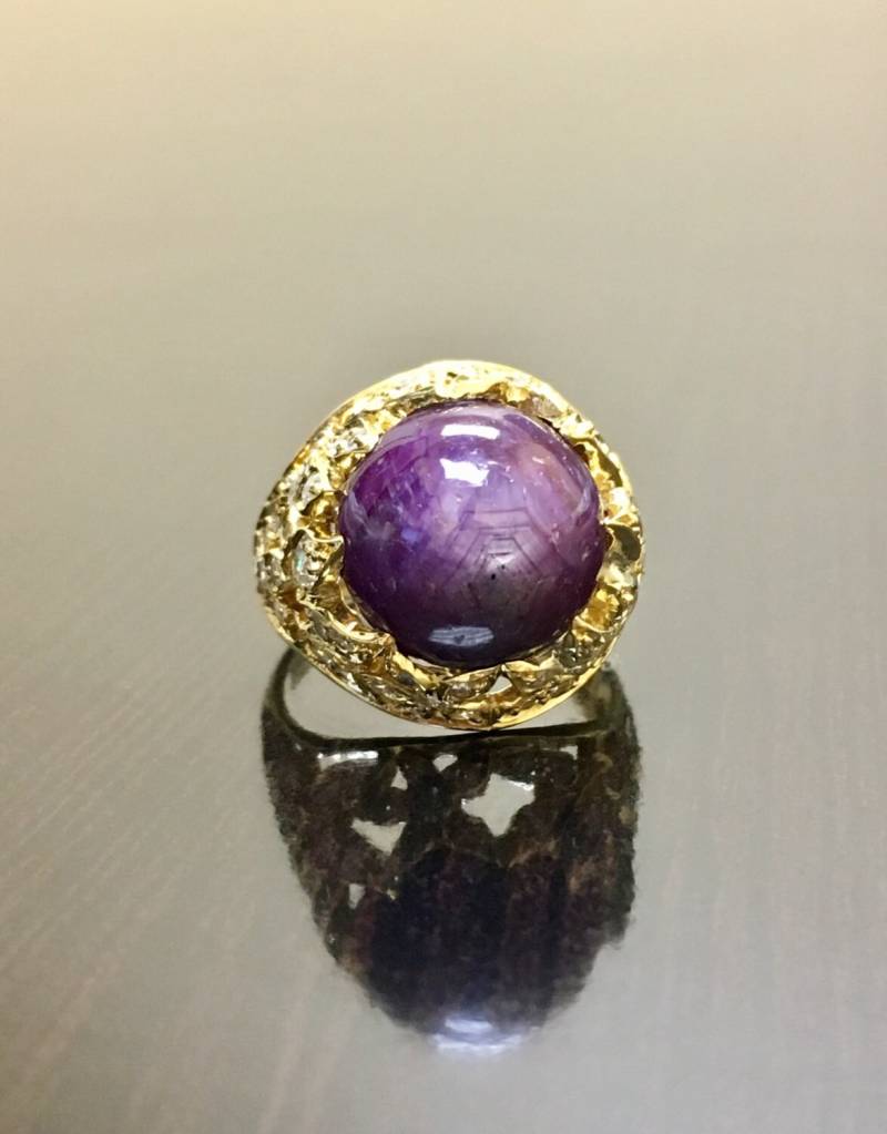 Art Deco Stern Rubin Diamant Verlobungsring - 18K Gelbgold Ehering Ring von DeKaraDesigns