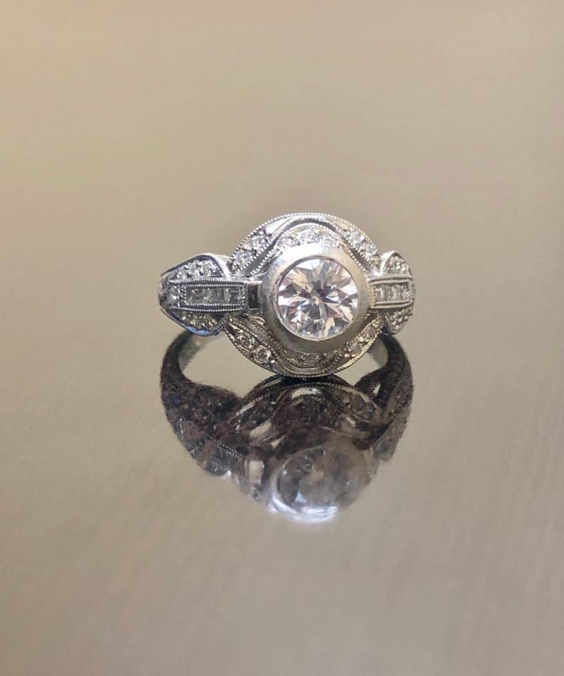Gia Zertifikat Diamant Platin Hand Gravierte Verlobungsring - Art-Deco-Platin Ehering Diamant-Verlobungsring von DeKaraDesigns