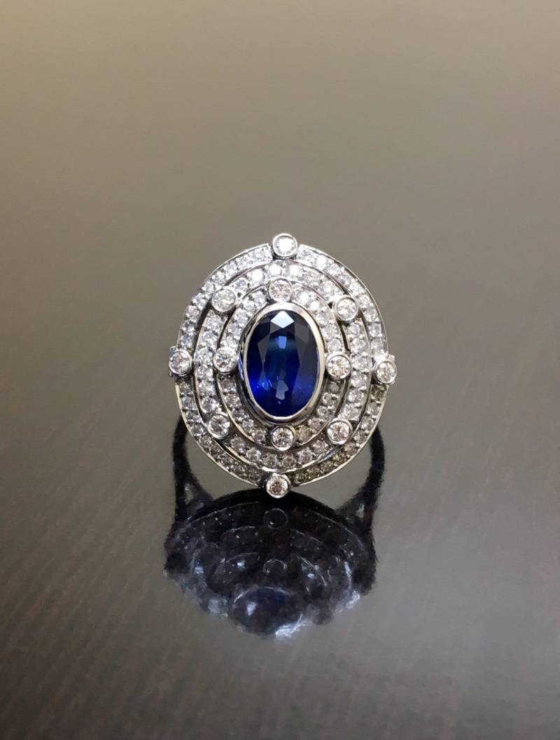 Halo-Diamant Saphir-Verlobungsring - Platin Art-Deco-Saphir Diamant Ehering Saphir-Ring Saphir Platin-Ring von DeKaraDesigns