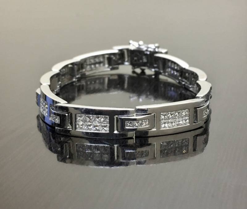 Herren 14K Weißgold Prinzessin Geschnitten Diamant Armband - Gold Link von DeKaraDesigns