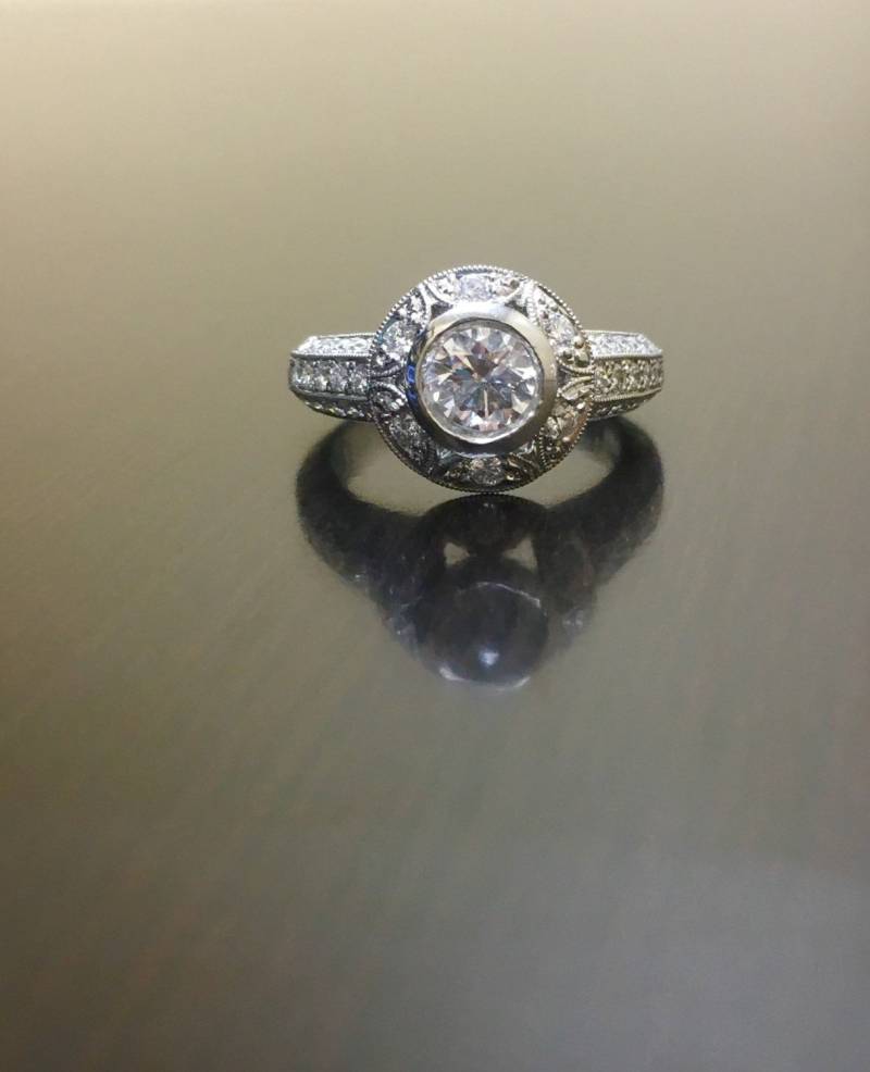 Platin-Diamant-Verlobungsring - Art-Deco Gravierte Platin Diamant Ehering Diamant-Ring Platinring Montagering von DeKaraDesigns