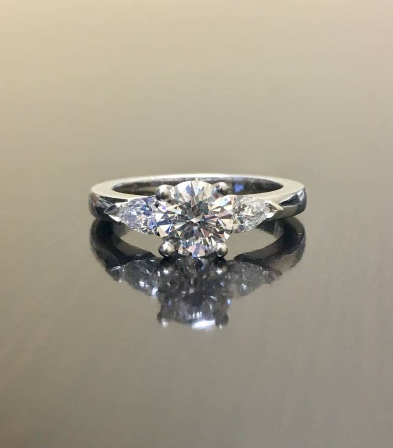 Platin Drei Stein Diamant-Verlobungsring - Art-Deco Diamant Ehering Gia-Diamant-Ring Platinring von DeKaraDesigns