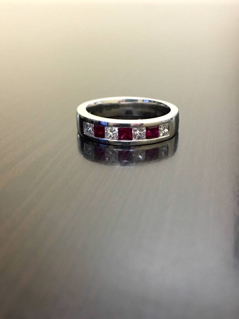 Platin Rubin Diamant Ehering - Princess Cut Diamond Engagement Band Band-Rubin Platin-Band Bridal von DeKaraDesigns