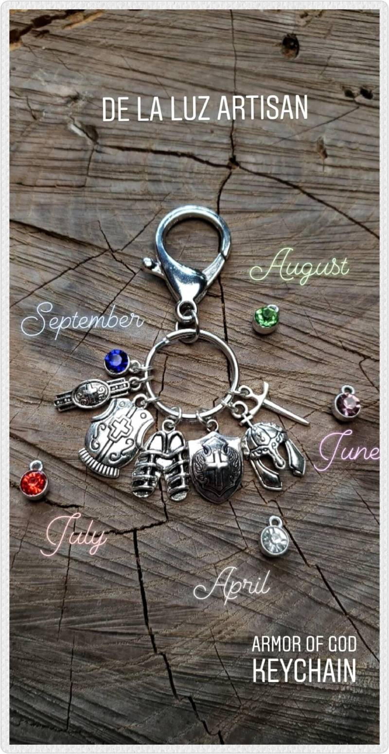 "Silber "Armor Of God" Charm Keychain Epheser Sonntag Schule Christian Krieger Glaube Gebet Geldbörse Fob Mama Vater Oma Tag Geschenk Graduate." von DeLaLuzArtisan
