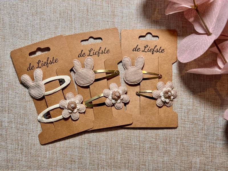 Haarspangen Kinder Mädchen Hase & Blume Zu Ostern Beige von DeLiefsteDE