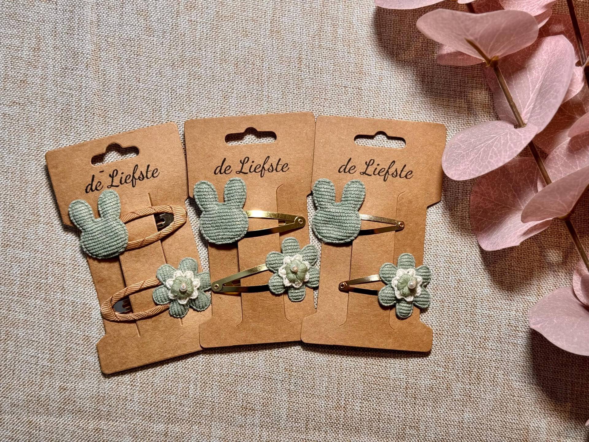 Haarspangen Kinder Mädchen Hase & Blume Zu Ostern Grün von DeLiefsteDE