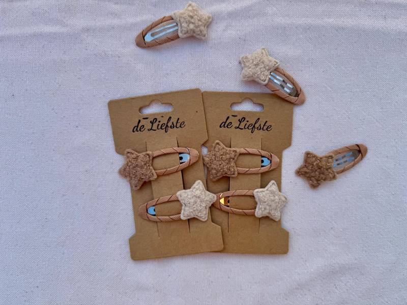 Haarspangen Kinder Mädchen Sterne Teddy Beige Braun von DeLiefsteDE