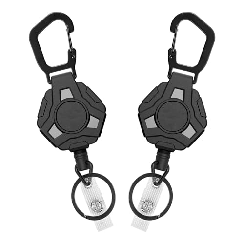 DePro 2er-Pack ausziehbarer Schlüsselanhänger & einziehbarer Schlüsselanhänger – Taktischer ID-Ausweishalter mit 31.8-Zoll-Beschichtetes Stahlseil, Strapazierfähiger Karabiner-Ausweishalter (45g) von DePro