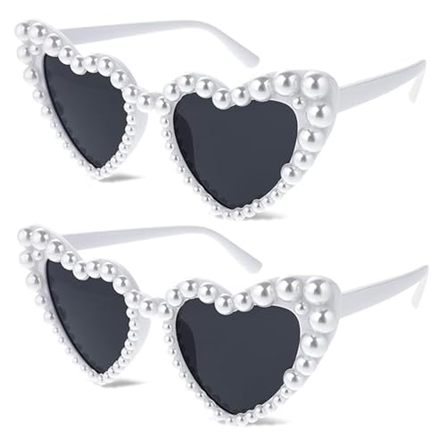 DePro Braut Herz Sonnenbrille, 2er Set Perlenverzierte Sonnenbrillen, UV-Schutz, Weißer Rahmen mit Grauen Gläsern, Ideal für Hochzeiten, Junggesellinnenabschiede, Partys und Thementage DePro Braut Herz Sonnenbrille, 2er Set Perlenverzierte Sonnenbrillen, UV-Schutz, Weißer Rahmen mit Grauen Gläsern, Ideal für Hochzeiten, Junggesellinnenabschiede, Partys und Thementage von DePro