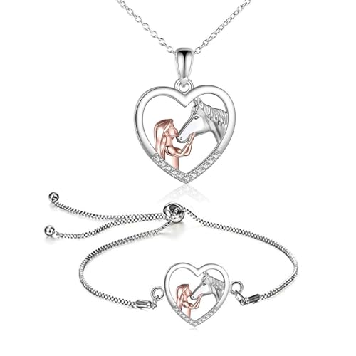 DePro Pferd und Mädchen 2er Set, Halskette und Armband, Pferde Geschenk für Mädchen, Freundin, Mutter und Tochter, Herz Anhänger aus Legierung DePro Pferd und Mädchen 2er Set, Halskette und Armband, Pferde Geschenk für Mädchen, Freundin, Mutter und Tochter, Herz Anhänger aus Legierung von DePro