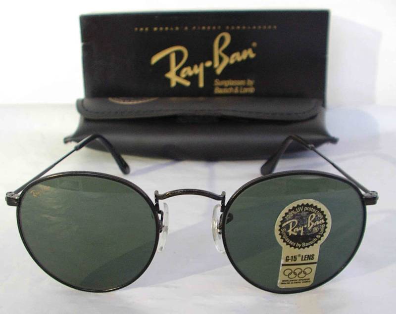Neue Vintage B & L Ray Ban Classic Metalle Kleine Runde Metall Schwarz G-15 47mm W1574 Sonnenbrille-Usa von DeRoom