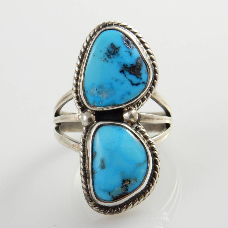 Boho-Stil Silber Türkis Ring Echte Natürliche Handgemachte Südwestlichen Sterling Blau Größe 9 von DeSantisJewelryCo