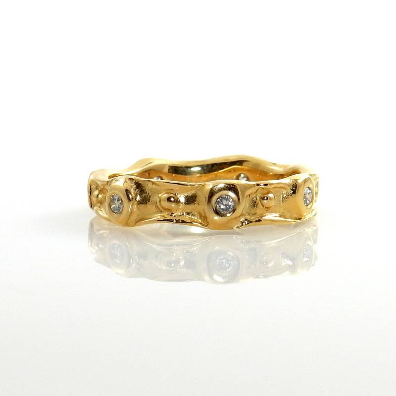 Einzigartiger Handgefertigter 14Kt Gold Diamant Ring Damenring Gelbgold Ehering Size 7 von DeSantisJewelryCo
