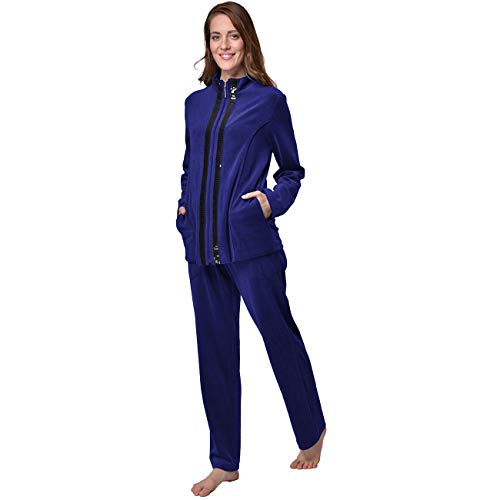 DeSen Damen Deluxe Velours Nicki Freizeitanzug Hausanzug Nicki-Anzug mit Reißverschluss und Pailletten-Leisten（Royal Blau,40/42） von DeSen