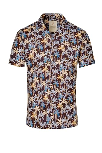 DeSoto Herren Jerseyhemd Lido - Bügelfrei - Palms Allover Print, Brown, M von DeSoto
