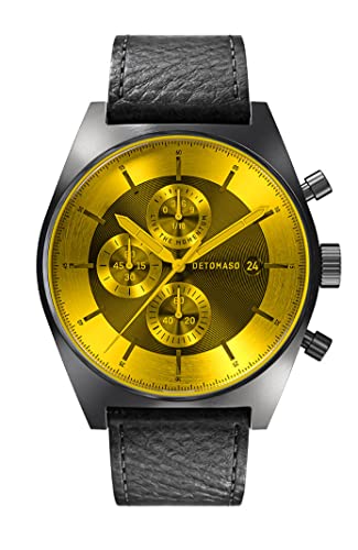 DeTomaso D10 Chrono LE Colored Glass Yellow Grey Grau Gelb Herren-Armbanduhr Analog Quarz Leder Armband Schwarz von DeTomaso