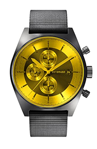 DeTomaso D10 Chrono LE Colored Glass Yellow Grey Grau Gelb Herren-Armbanduhr Analog Quarz Nylon Armband Grau von DeTomaso