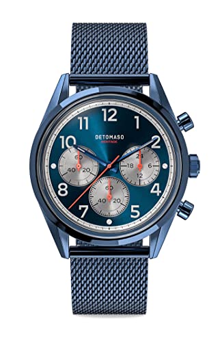 DeTomaso Heritage Chronograph Blau Herren-Armbanduhr Analog Quarz Mesh Milanese Blau von DeTomaso