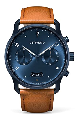 DeTomaso SORPASSO Chronograph Dark Blue Herren-Armbanduhr Analog Quarz Lederarmband Braun von DeTomaso