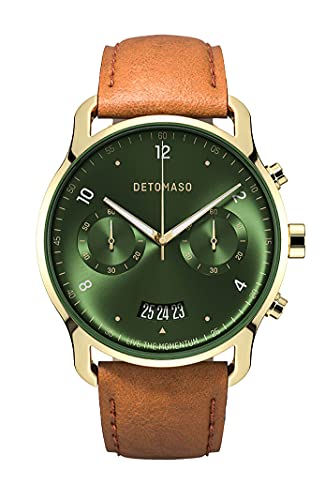 DeTomaso SORPASSO Chronograph Limited Edition Gold Green Herren-Armbanduhr Analog Quarz Leder Armband Braun von DeTomaso