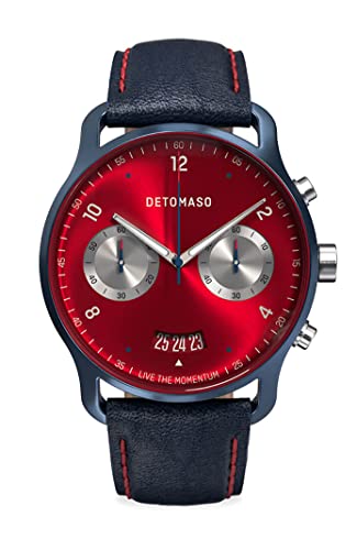 DeTomaso SORPASSO MACCHINA Blue Rot Herren-Armbanduhr Analog Quarz Lederarmband Blau von DeTomaso