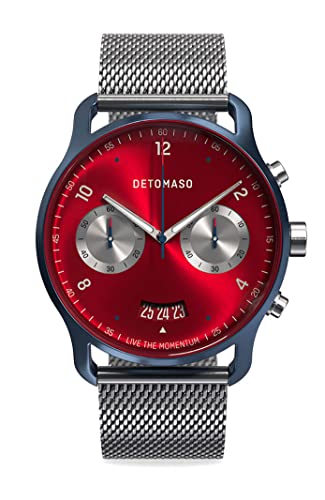 DeTomaso SORPASSO MACCHINA Blue Rot Herren-Armbanduhr Analog Quarz Mesh Milanese Silber von DeTomaso