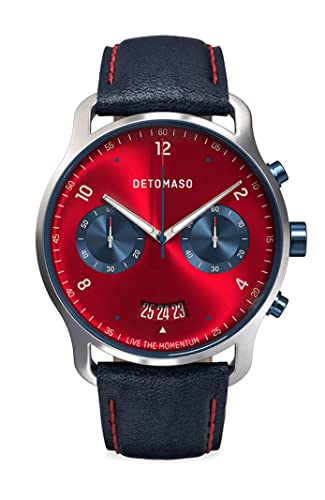 DeTomaso SORPASSO MACCHINA Silver Rot Herren-Armbanduhr Analog Quarz Lederarmband Blau von DeTomaso