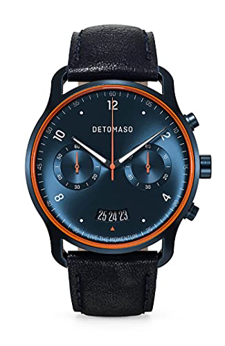 DeTomaso SORPASSO Velocita Blue Orange Herren-Armbanduhr Analog Quarz Lederarmband Blau von DeTomaso