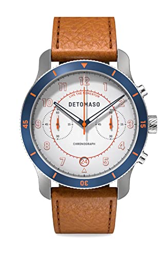 DeTomaso Venture Chronograph Limited Edition White Blue - Leather Brown von DeTomaso