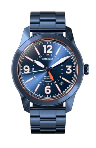 DeTomaso AVIATORE Automatic GMT Blue ORANGE Blau Orange Herren Armbanduhr Analog Automatik Stahl Armband Blau von DeTomaso
