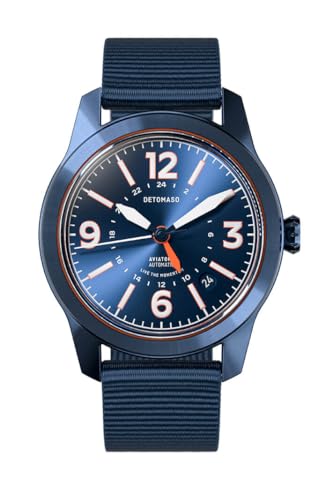 DeTomaso AVIATORE Automatic GMT Blue ORANGE Blau Orange Herren Armbanduhr Analog Automatik #Tide Ocean Material® Armband Blau von DeTomaso