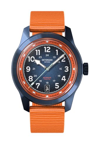 DeTomaso Blue Explorer Automatic Blau Herren Armbanduhr Analog Automatik Leder #Tide Ocean Material® Armband Orange von DeTomaso