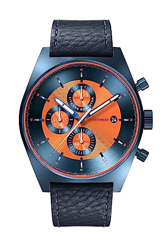 DeTomaso D10 Chrono Blue ORANGE Herren-Armbanduhr Analog Quarz Leder Armband Dunkelblau von DeTomaso