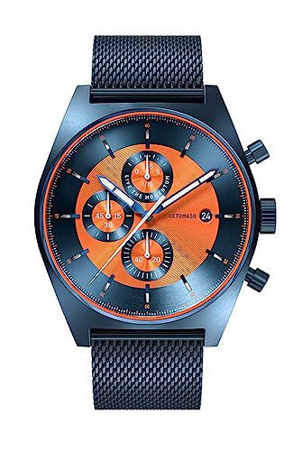 DeTomaso D10 Chrono Blue ORANGE Herren-Armbanduhr Analog Quarz Milanese Armband Dunkelblau von DeTomaso