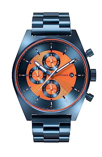 DeTomaso D10 Chrono Blue ORANGE Herren-Armbanduhr Analog Quarz Stahl Armband Dunkelblau von DeTomaso