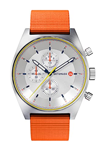 DeTomaso D10 Chrono LE Weiß Herren-Armbanduhr Analog Quarz Nylon Armband Orange von DeTomaso