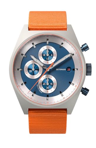 DeTomaso D10 Chrono SOLAR Gray Blue Grau Blau Herren-Armbanduhr Analog Solar #Tide Ocean Material® Armband Orange von DeTomaso