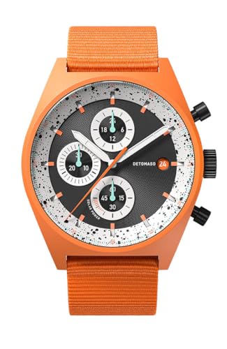 DeTomaso D10 Chrono SOLAR ORANGE Black Orange Schwarz Herren-Armbanduhr Analog Solar #Tide Ocean Material® Armband Orange von DeTomaso