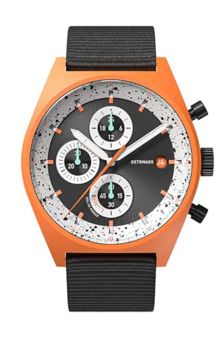 DeTomaso D10 Chrono SOLAR ORANGE Black Orange Schwarz Herren-Armbanduhr Analog Solar #Tide Ocean Material® Armband Schwarz von DeTomaso