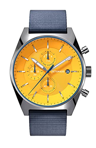 DeTomaso D10 Chrono Silver Yellow Silber Gelb Herren-Armbanduhr Analog Quarz Nylon Armband Dunkelblau von DeTomaso