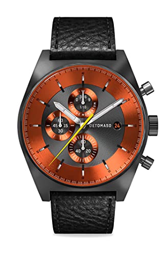 DeTomaso D10 Chronograph Gray ORANGE Grau Orange Herren-Armbanduhr Analog Quarz Lederarmband Schwarz von DeTomaso
