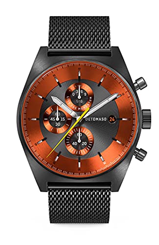 DeTomaso D10 Chronograph Gray ORANGE Grau Orange Herren-Armbanduhr Analog Quarz Mesh Milanese Schwarz von DeTomaso