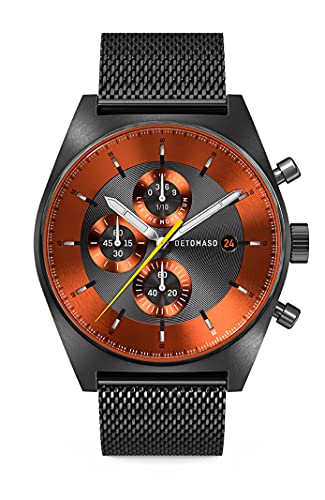 DeTomaso D10 Chronograph Gray ORANGE Grau Orange Herren-Armbanduhr Analog Quarz Mesh Milanese Schwarz von DeTomaso