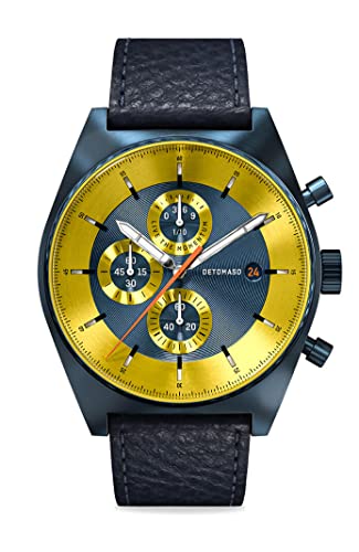 DeTomaso D10 Chronograph Limited Edition Blue Yellow Herren-Armbanduhr Analog Quarz Lederarmband Blau von DeTomaso