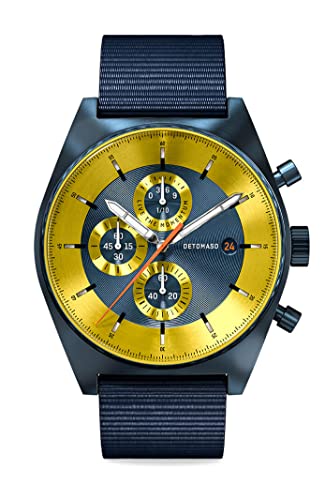 DeTomaso D10 Chronograph Limited Edition Blue Yellow Herren-Armbanduhr Analog Quarz Nylon Armband Blau von DeTomaso