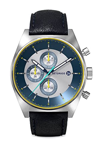 DeTomaso D10 Chronograph Limited Edition Silver Herren-Armbanduhr Analog Quarz Lederarmband Dunkel Blau von DeTomaso