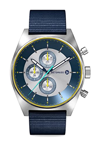 DeTomaso D10 Chronograph Limited Edition Silver Herren-Armbanduhr Analog Quarz Nylonarmband Dunkel Blau von DeTomaso