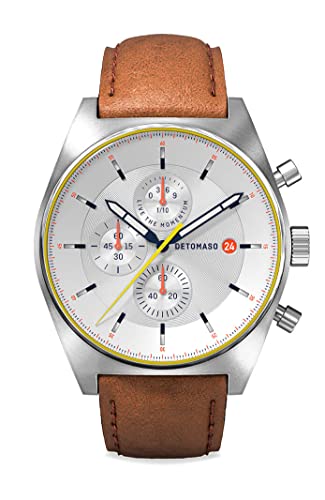 DeTomaso D10 Chronograph Limited Edition White Herren-Armbanduhr Analog Quarz Lederarmband Braun von DeTomaso