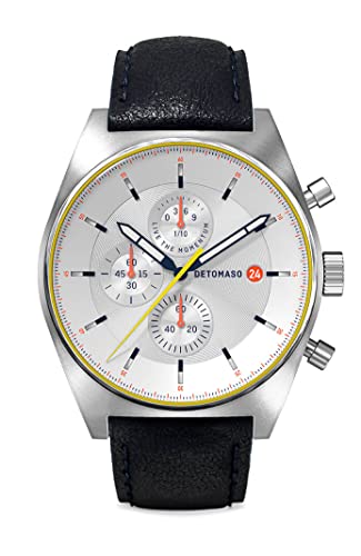 DeTomaso D10 Chronograph Limited Edition White Herren-Armbanduhr Analog Quarz Lederarmband Dunkel Blau von DeTomaso